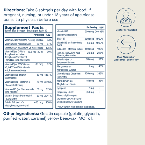 Liposomal Active B-Complex Multivitamin with Minerals Softgels 90 Count