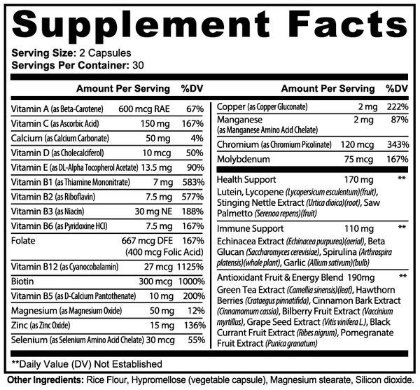Complete Multivitamin Immunity Boost Daily Health Supplement 60 Count